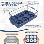 Nonstick Silicone Donut Pan: 3.5 Inch Doughnut Pan with Metal Frame - Silicone Donut Molds for Baking Gluten Free Glazed Vegan Protein Donuts Bagel - for Oven Kitchen - Home Bakers Housewife