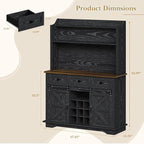 63 Inch Tall Coffee Bar Cabinet with 3-Tier, Kitchen Hutch with 3 Large Drawers, Farmhouse Coffee Bar with 9 Wine Racks & 3 Glass Holders, Wine Storage Cabinet for Living Dining Room, Black
