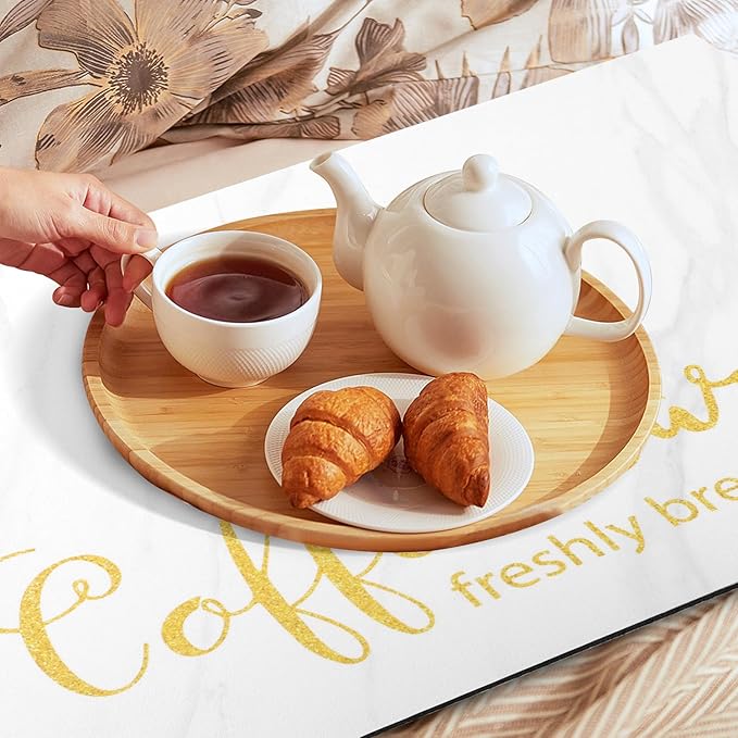 Findosom Dish Drying Mat, 16"x 24" Super Absorbent & Hide Stain Coffee Mat, Cuttable Drying Mat for Kitchen Counter, Coffee Bar Accessories, Under Dish Rack, Coffee Maker, Espresso Machine, White