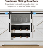 Kmax Farmhouse Wine Bar Cabinet w, 54” Buffet Cabinet with Storage, Rustic White Coffee Bar Cabinet with Sliding Barn Doors, Wine/Glass Rack & 3 Drawers for Living, Dining Room, Brown Top
