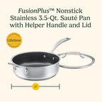 Cuisinart FusionPlus Hybrid Nonstick Stainless Steel Cookware, 3.5-Quart Sauté Pan with Cover and Helper, PFAS-Free PURELYSEAR Ceramic Technology, Scratch Proof, Cool Grip Handles, Dishwasher Safe