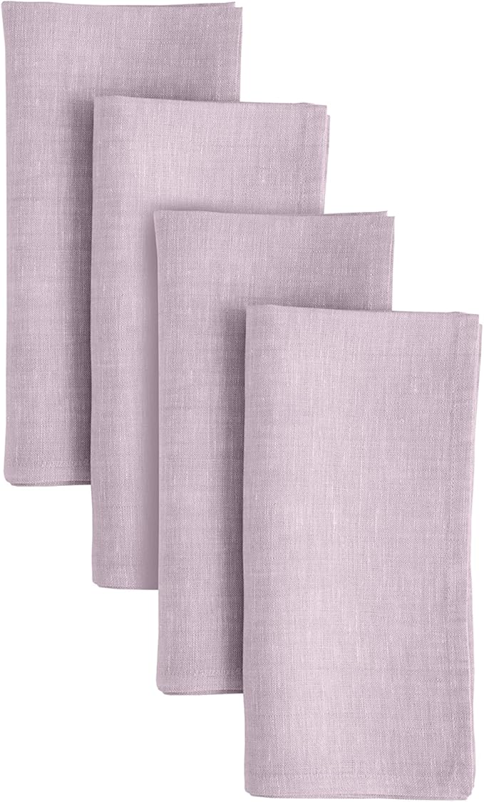 Solino Home Linen Cloth Napkins Set of 4-100% Pure Linen Chambray Lavender Dinner Napkins 20 x 20 Inch - Athena, Handcrafted and Machine Washable - Holiday, Valentines