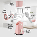 Zulay Kitchen Rotary Cheese Grater 5 Blade Cheese Shredder - Manual Hand Crank Cheese Grater With Reinforced Suction & 5 Interchangeable Drums - Easy to Use, Vegetable Chopper Round Mandoline Slicer