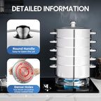 5-Tier Stainless Steel Steamer, 28cm Stackable Steamer with Clear Visible Lid, Large Capacity Cookware Steaming Pots for Bread, Dumplings, Vegetables