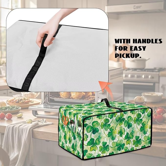 Clover Print Toaster Oven Cover Heavy Duty, Heat Resistant Dust-proof Toaster Cover Kitchen Small Appliance Protective Slipcover Washable Slipcover for Kitchen Counter, Green, M