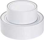 Goodluck 120PCS Silver Plastic Plates, Heavy Duty Disposable Silver Plates with 60 10.25 inch Dinner Plates and 60 7.5 inch Dessert Plates, Disposable Plates for Party, Holiday, Wedding