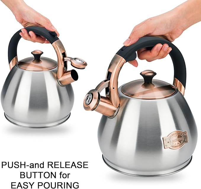 Tea Kettle Stovetop Whistling Kettle Teapot, 3Quart Tea Pot Stainless Steel Teakettle for Stove Top with Heat Proof Ergonomic Handle