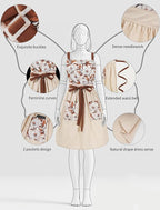 Pinknoke Vintage Pinafore Apron Dress for Women with Pockets Cute Floral Chef Aprons for Kitchen Cooking Baking Gardening