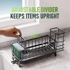 Sponge Holder for Kitchen Sink, Kitchen Sink Caddy with Long-Handled Dish Brushes Holder, 304 Rustproof Stainless Steel Countertop Organizers and Storage, Home Kitchen Sink Accessories (Black)
