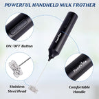 FoodVille MF05 Rechargeable Milk Frother USB Charging Handheld Foam Maker with Stainless Balloon Whisk for Cappuccino, Latte, Bulletproof Coffee, Keto Diet, Protein Powder, Matcha (Black)