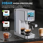 XIXUBX Espresso Machine 20 Bar with Milk Frother, Stainless Steel Coffee Maker with 42 oz Removable Water Tank for Cappuccino, Latte&Cold Brew, Home&Office, Silver