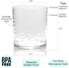 KX-WARE 14-ounce and 20-ounce Acrylic Glasses Plastic Tumbler, set of 8 Clear - Hammered Style, Dishwasher Safe, BPA Free