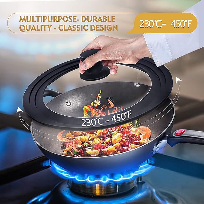 Ydeapi Universal Lid for Pots, Pans and Skillets, Pot Lid With Heat Resistant Silicone Rim and Tempered Glass,Fits 6.5", 7", 8" Diameter Pots and Pans