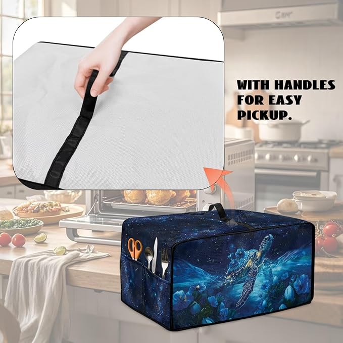 Starry Sky Ocean Turtle Print Toaster Oven Dust-proof Cover, Heat-resistant Anti Fingerprint Microwave Oven Cover, Compatible with Most Small Appliance (Large-18.5 * 22.5 * 12.99 inches)