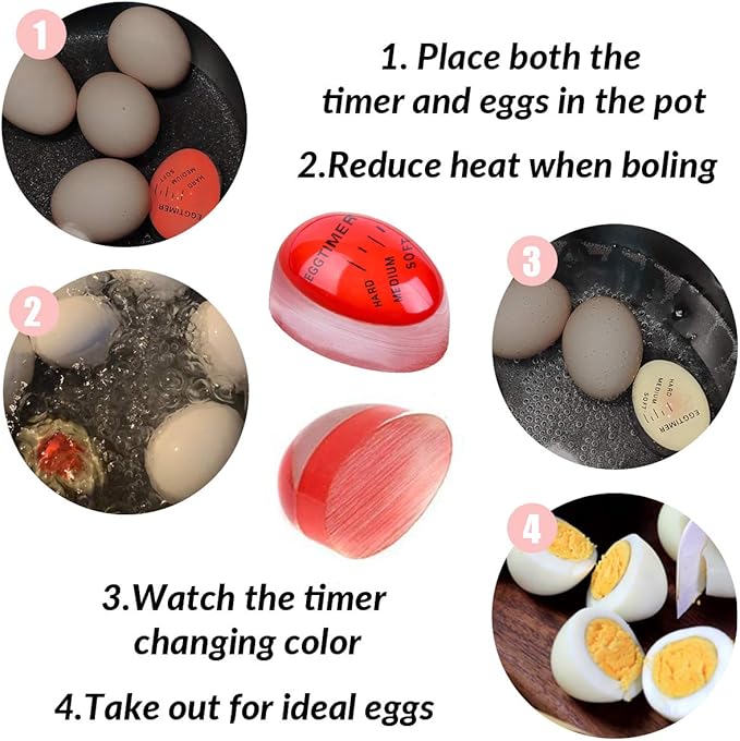 Lasubst Egg Timer for Boiling Eggs that Changes Color When Done, Classic Red