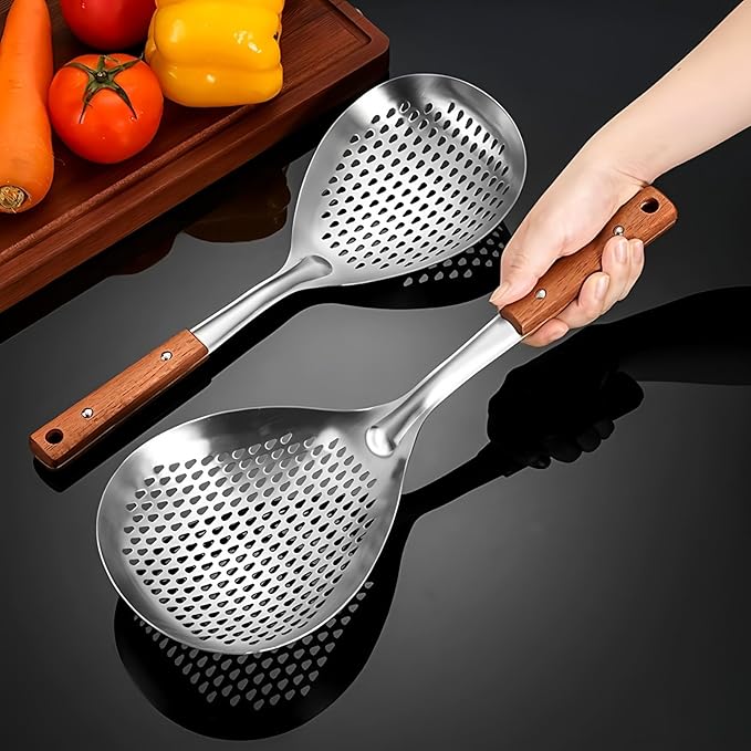 Spider Strainer Stainless Steel with Wood Handle for Deep Frying Pasta Cooking Kitchen Utensil