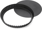 Tart Pan Removable Bottom - 9.5 Inch Non-Stick Carbon Steel Pie Pan for Baking Tarts, Pies, Quiches, Brownies, Quiche Baking Dish with Fluted Edges, Fruit Tart Mold