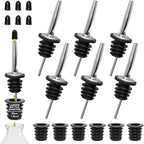 6PCS Bottle Pourer with Adapters, Oil Pourer Spout with Rubber Dust Caps, Stainless Steel Liquor Pour Spout, Speed Pourers for Alcohol, Olive Oil, Bartender Accessories