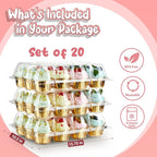 Gencywe (12 Pack x 20 Sets) Stackable Cupcake Carrier with 240 Pack Liners, Plastic Cupcake Boxes Holders for 12 Cupcakes, High Tall Dome Lid Cupcake Containers, Clear Disposable Cupcake Trays