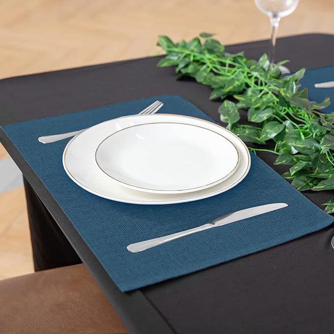 Linen Fabric Placemats Set of 4, Machine Washable, Heat Resistant, Wrinkle Free, Thick Polyester Kitchen Place Mats for Dining Table (Navy Blue)