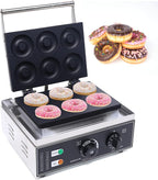 Donut Maker Machine Electric Doughnut Baker Maker Machine 110V Commercial Use Nonstick, Temperature 122-572℉,Commercial Waffle for Restaurant and Home Use (6 Holes Donut Maker)