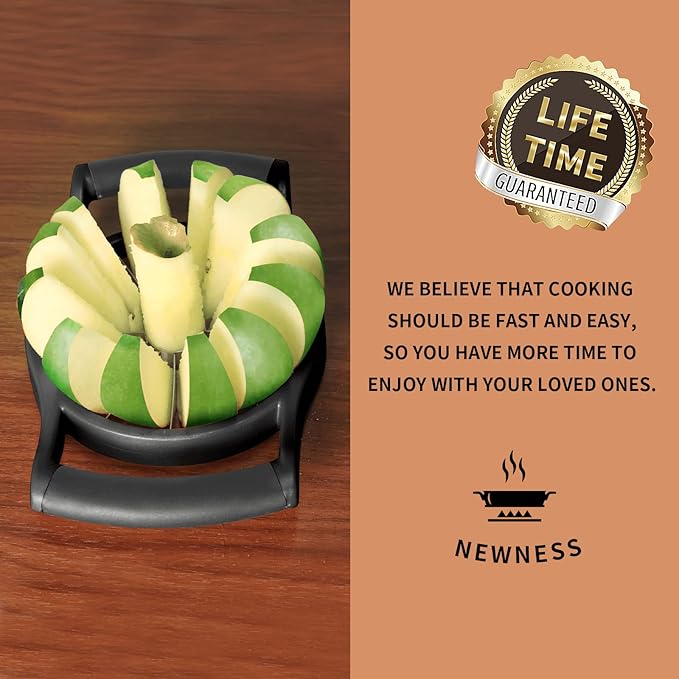 Newness Apple Cutter Slicer, 12-Slice Durable Heavy Duty Corer, Greatly Quicken Slicing Divider, Wedger, Fruits & Vegetables Slicer for Apple, Pear and More, Black
