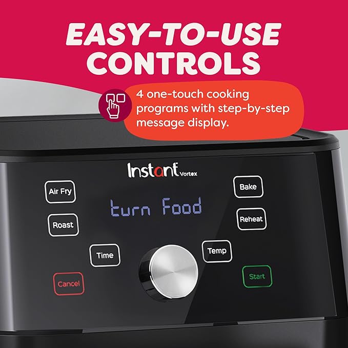 Instant Pot Vortex 6QT XL Air Fryer, 4-in-1 Functions that Crisps, Roasts, Reheats, Bakes for Quick Easy Meals, 100+ In-App Recipes, is Dishwasher-Safe, from the Makers of Instant Pot, Black