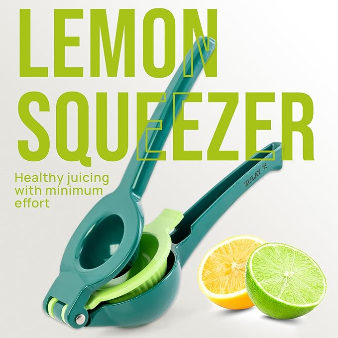 Zulay Kitchen Metal 2-in-1 Lemon Squeezer - Sturdy Max Extraction Hand Juicer Lemon Squeezer Gets Every Last Drop - Easy to Clean Manual Citrus Juicer - Easy-Use Lemon Juicer Squeezer - Green/Lime