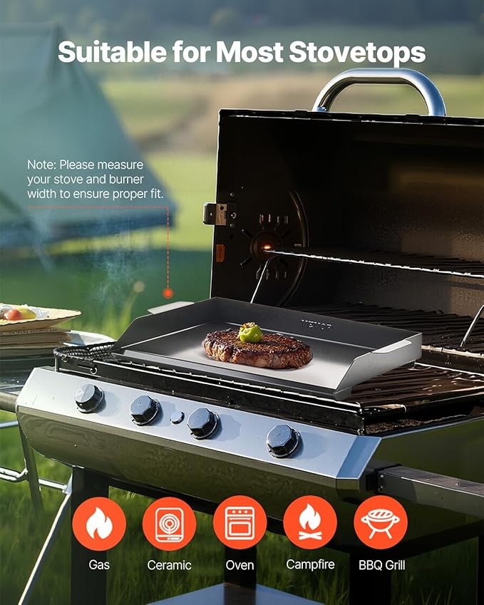 VEVOR Carbon Steel Griddle, 20x16 inch Universal Flat Top Rectangular Plate, Gas Grill Griddle for BBQ Grill, Teppanyaki, Portable Family Cookware, for Camping Tailgating Party