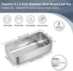 TeamFar Loaf Pan Set of 3, 9 x 5 Inch Bread Loaf Meatloaf Pan Stainless Steel for Baking Bread Cake Toast Brownies, Healthy & Sturdy, Oven & Dishwasher Safe