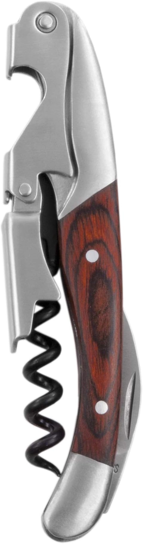 Twine Double Hinged Waiters Corkscrew Wine Opener with Built-in Bottle Opener and Foil Cutter, Durable Stainless Steel with Wood Handle, Home Bar, Kitchen, Travel, Gifts for Wine Lovers, Set of 1