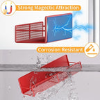DTUQYX Magnetic Spice Rack for Refrigerator, 4 Pack 100% Metal Strong Magnet Fridge Shelves, Space Saving Spice Organizer, No Drilling Moveable Home Kitchen Laundry Room Storage Organization, Red