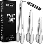 Eddeas Tongs For Cooking - All Metal Heat Resistant 600 Degrees Kitchen Tongs, Stainless Steel Locking Tongs, For Food,Salad, BBQ, Grill, Dishwasher, Set of 3-7",9" & 12 inch