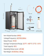 VEVOR Beer Kegerator, Single Tap Commercial Draft Beer Dispenser for D system, Refrigerator With Shelves, Hold 1 Sixth Keg, 2.5lbs CO2 Tank, 92L