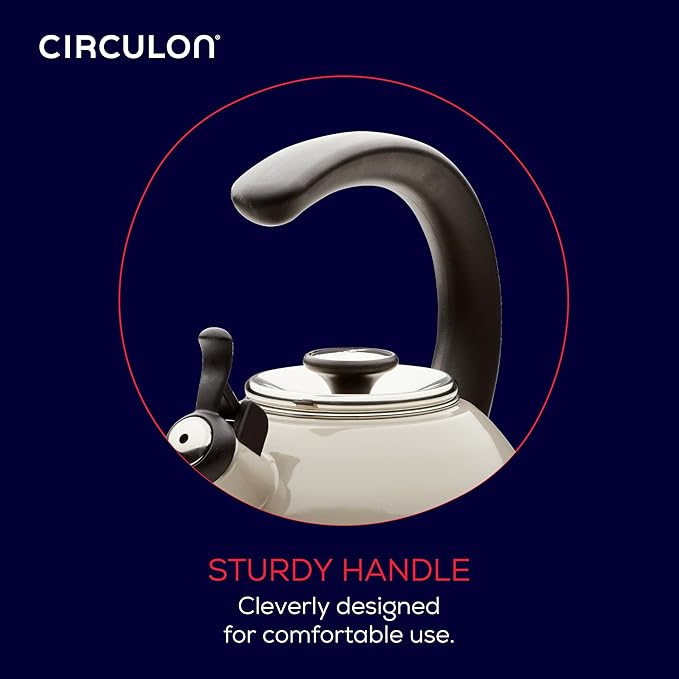 Circulon Enamel on Steel Whistling Induction Teakettle, Tea Kettle for Stovetop with Flip-Up Spout, 2-Quart, Gray