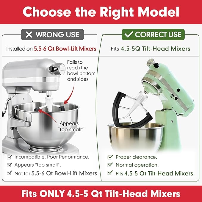 Flex Edge Beater for KitchenAid 4.5/5 Qt Tilt-Head Stand Mixer – Auto-Scrape Silicone Paddle, Dishwasher Safe, Flexible Silicone Edges Bowl Scraper For Kitchen Aid Accessories and Attachments (Black)