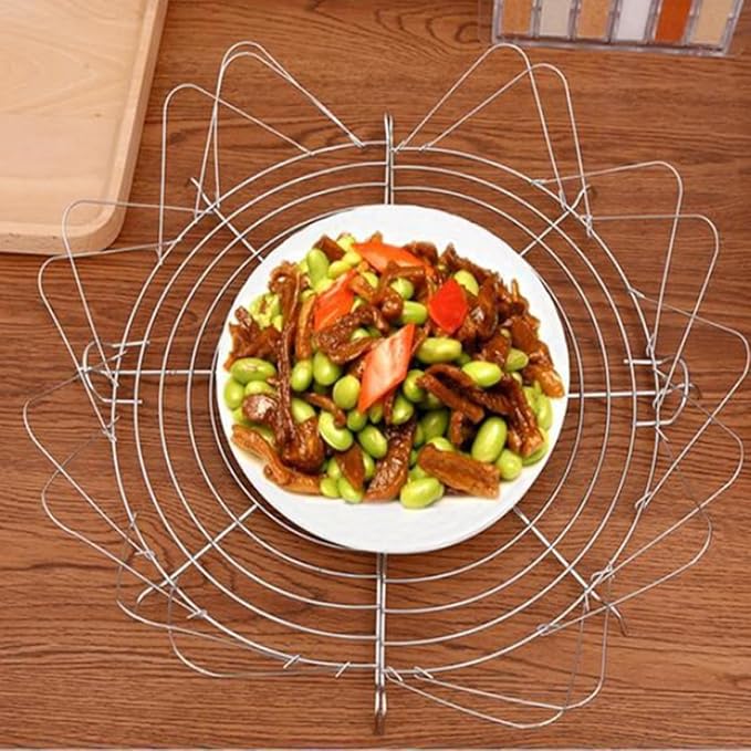 TIDTALEO 2Pcs 38Cm Semicircle Foldable Stainless Steel Oil Draining Rack Kitchen Gadget for Frying and Steaming Cooking Tools