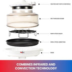 Total Chef Countertop Infrared Oven with Convection Air Circulation Time and Temperature Control 1300W Roast Steam Bake Broil Air Fry and More For Cottage Dorm Room RV Apartment Home White