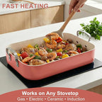 Double Burner griddle Pan,griddle pan for stove top & Oven,15.6x10.8 Ceramic Nonstick stovetop griddle,PFAS-Free,Induction Ready,Stainless Handles,Oven Safe 428°F,4.8QT，Terracotta Red