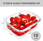 VERONES 10 Pack 22 OZ Glass Meal Prep Containers, Airtight Glass Lunch Containers Set, Food Storage Containers with Lids,BPA Free, for Microwave, Oven, Freezer & Dishwasher Friendly,White