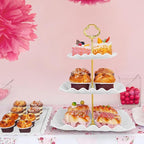 5 Pcs Dessert Table Display Set - 2 Pcs 3-Tier Dessert Display Stands & 3 Pcs Serving Tray - Dessert Trays Dessert Stands Treat Table Displays Set for Tea Parties,Birthdays & Baby Showers