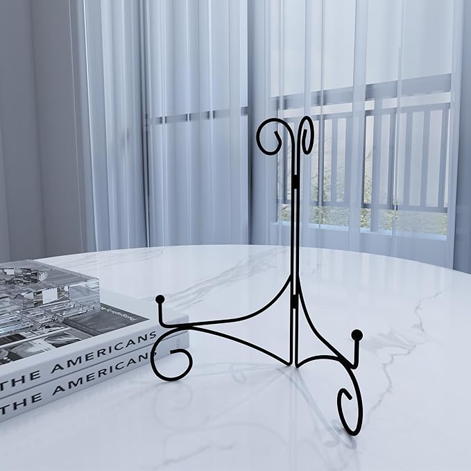 Iron Plate Stand for Display with Folding Design, Picture Stands for Tables, 12 Inch Large Easels for Displaying for Book, Art Piece, Photo and Platter, 12’’ Black, 2-Pack
