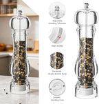 LHS Pepper Mill Grinder Set, 2Pcs Salt Grinder Peppercorn Grinders with Adjustable Coarseness-Clear