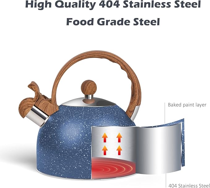 Whistling Tea Kettle for Stovetop, 2.6 Quart Stainless Steel Water Teapot Boilers for Stovetops, Induction Stone Kettle with Loud Whistle - Perfect for Preparing Hot Water, Coffee,Milk (Blue)