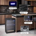 37 Bottle Wine Fridge,Freestanding 145 Can Beverage Refrigerator with Smart Temperature Control，4.5 CU FT Quiet Mini Fridge with Child Lock Panel for Family Restaurant Bar, Black