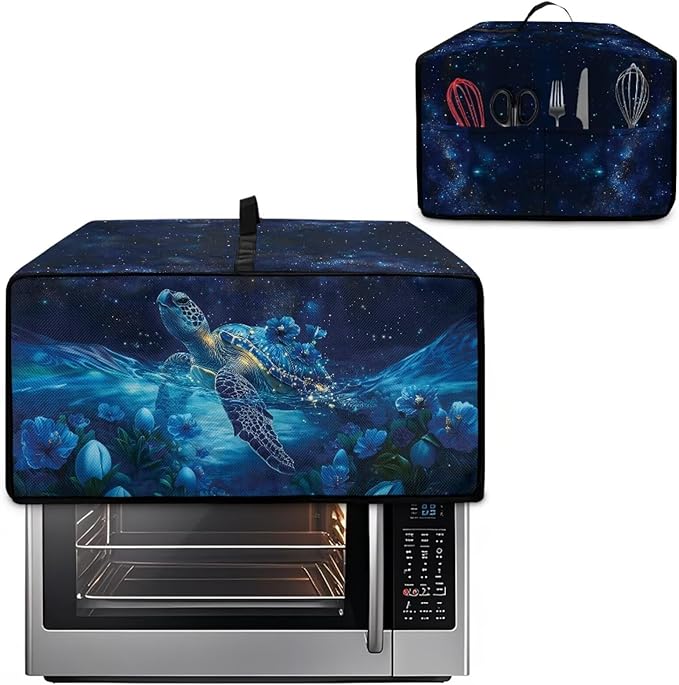 Starry Sky Ocean Turtle Print Toaster Oven Dust-proof Cover, Heat-resistant Anti Fingerprint Microwave Oven Cover, Compatible with Most Small Appliance (Large-18.5 * 22.5 * 12.99 inches)