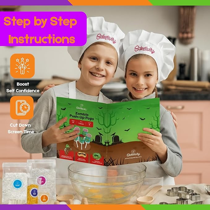 Zombie Push-Up Pops Baking Kit for Kids Halloween Baking Kit with Pre-Measured Ingredients Zombie Decorations & Step-by-Step Guide DIY Cake & Pudding Push-Up Pops Kit Fun Family Activity Party Gift