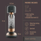 Mysoda Ruby 2 Sparkling Water Maker - Silent and Long-Lasting Aluminium Soda Maker with 1L Water Bottle - Without CO2 Cylinder - Black Copper