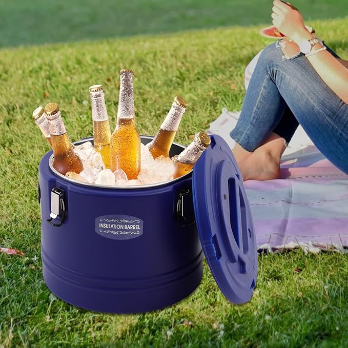 Eapmic 31.7Qt Insulated Food Container, Stainless Steel Container, 30L Commercial Soup Carrier 6 Hours Heat Preservation for Hot and Cold Food Storage Restaurant Canteen Home Lunch Use (Blue, 30L)