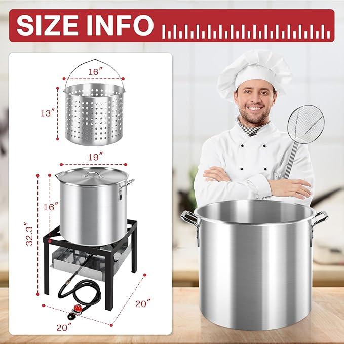 60QT Crawfish Boiler | Seafood Boiling Kit | Dustproof Cover & 12" Skimmer Included | 110,000BTU Propane Jet Burner | 0-20 PSI CSA Certified Regulator | Crab Boil Pot for Outdoor Backyard Cooking